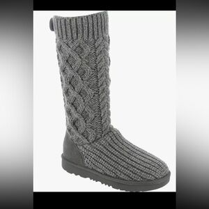 UGG Kids Girls Classic Cabled Knit Grey Sweater Boots Tall/Short Youth 1